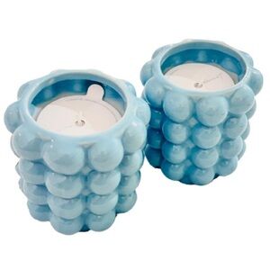 🆕 Set/2 Jasmine Candles in Powder Blue Bubble Designed Ceramic Holder.